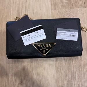 Prada Black Clutch with Gold Chain